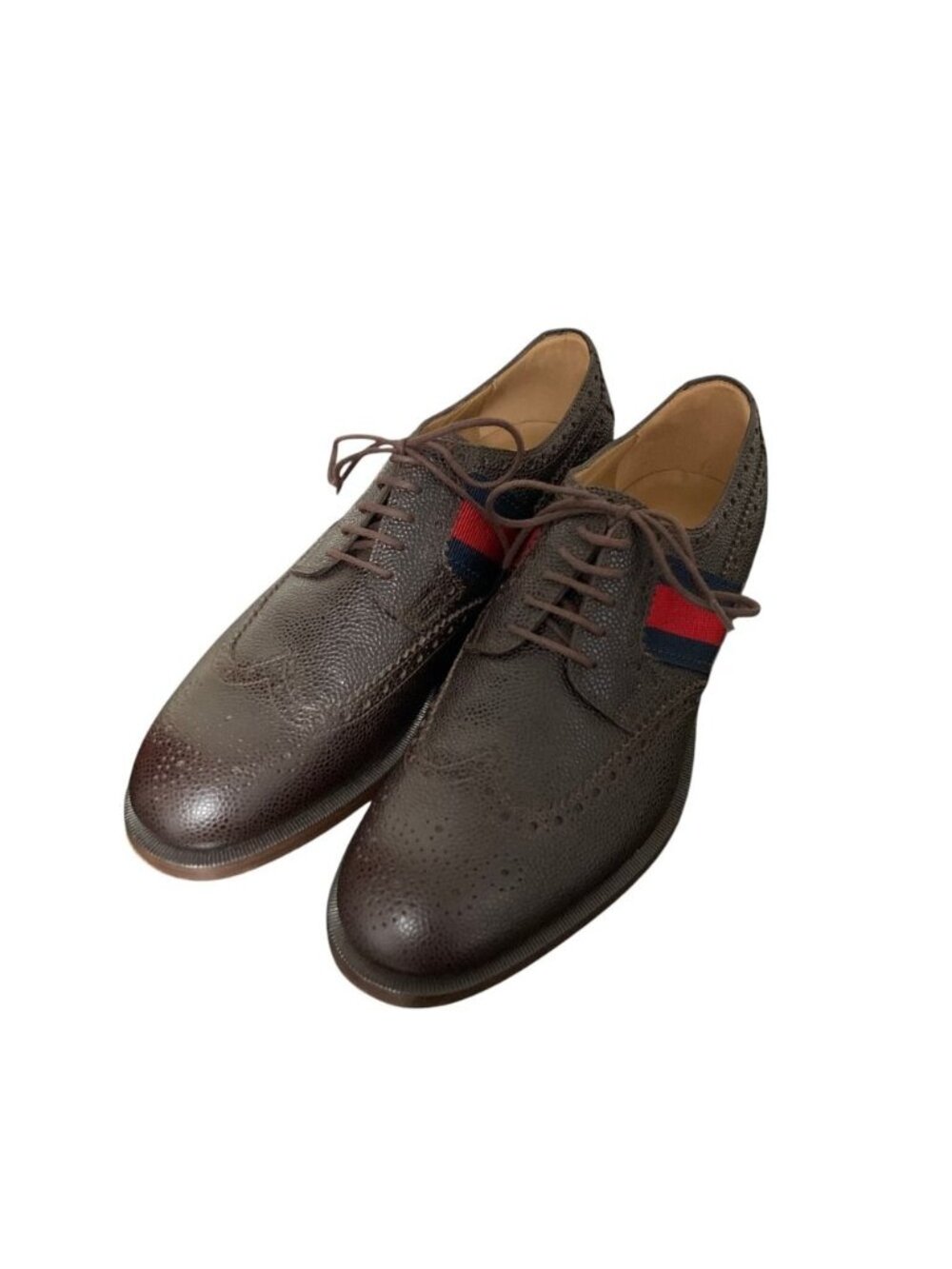 Gucci Web Line Leather Medallion Shoes Brown Dress 6.5